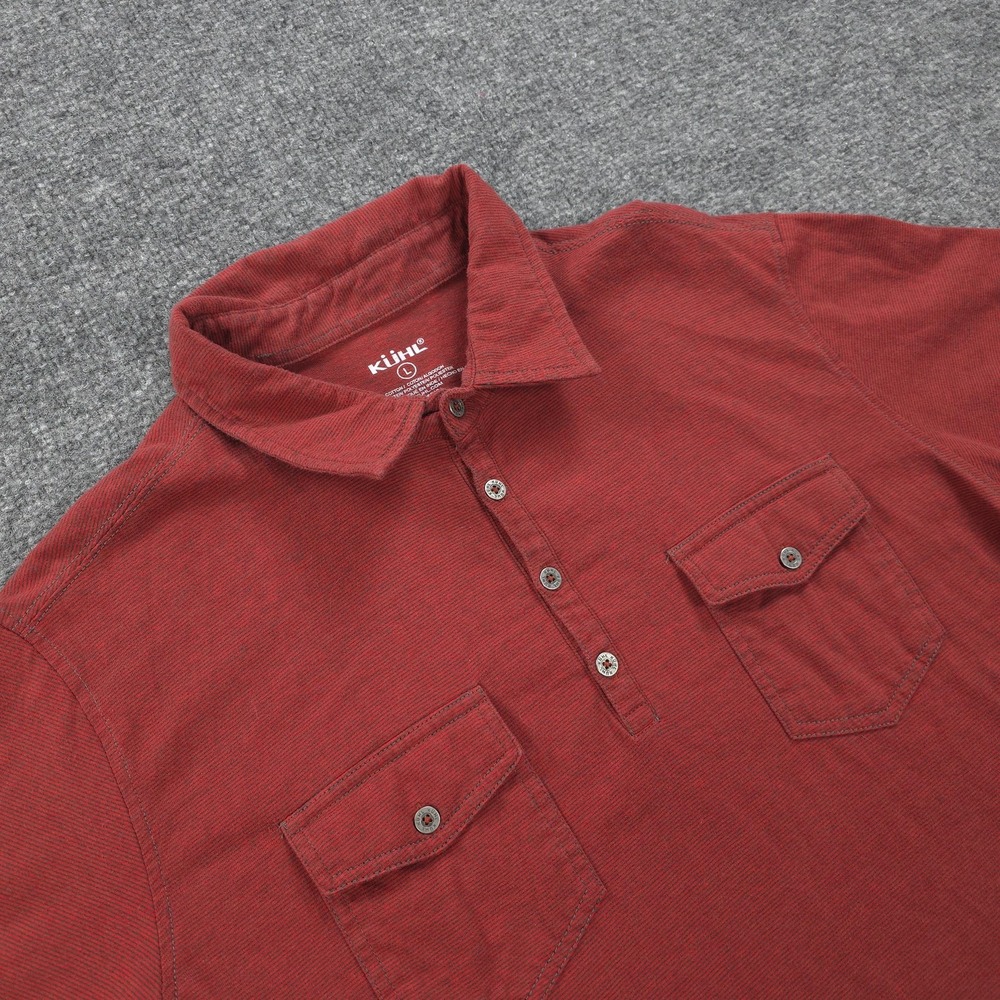 Kuhl Polo Shirt Mens Large‎ Red Razr Double Pocket Hiking Camp Outdoors Casual